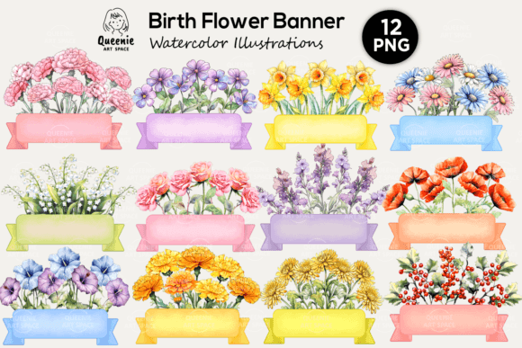 Birth Flowers Watercolor Banner Illustrations Review