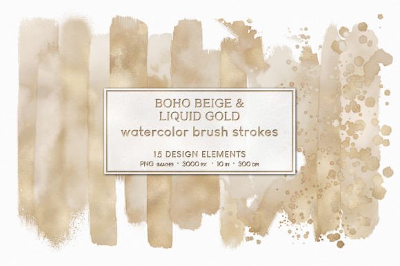 Boho Beige Gold Watercolor Brush Strokes Illustrations