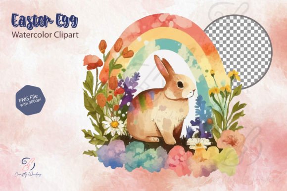 Bunny Rabbit with Flowers Watercolor Illustrations