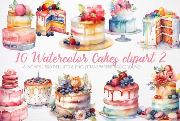 Cake Watercolor 2: Illustrations for Digital Products