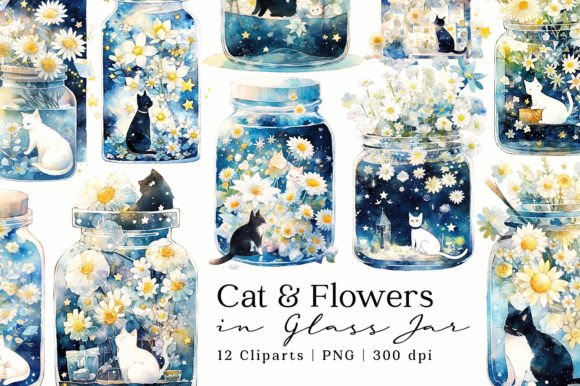 Cat Flowers Glass Jar Watercolor Clipart Review
