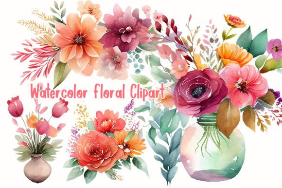 Floral Collection Watercolor Clipart Illustrations