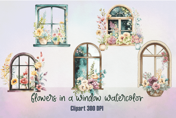Flowers in a Window Watercolor: Editorial Illustrations