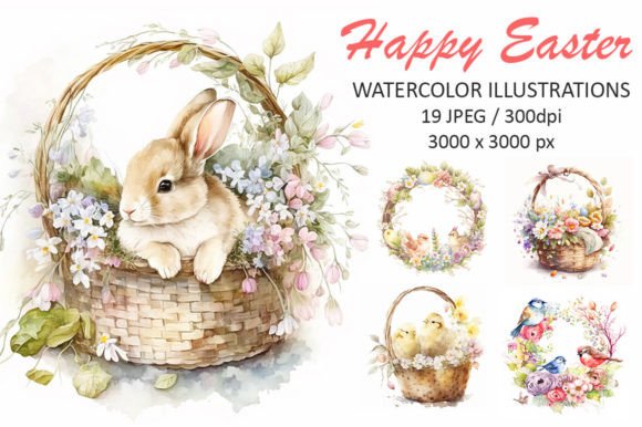 Happy Easter Watercolor Illustrations for Branding