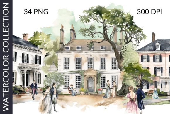 Jane Austen Watercolor Clipart Bundle: Illustrations Review