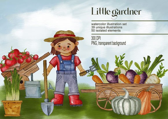 Little Gardener Watercolor Illustrations for Crafters