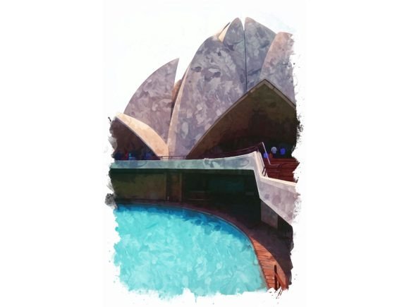 Lotus Temple Watercolor View: Editorial Illustrations