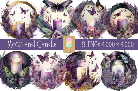 Night Candle and Moth Illustrations for Branding