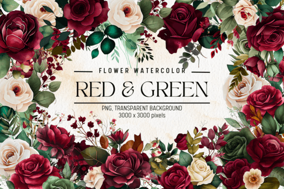 Red Green Flowers Watercolor Clipart: Illustrations Review