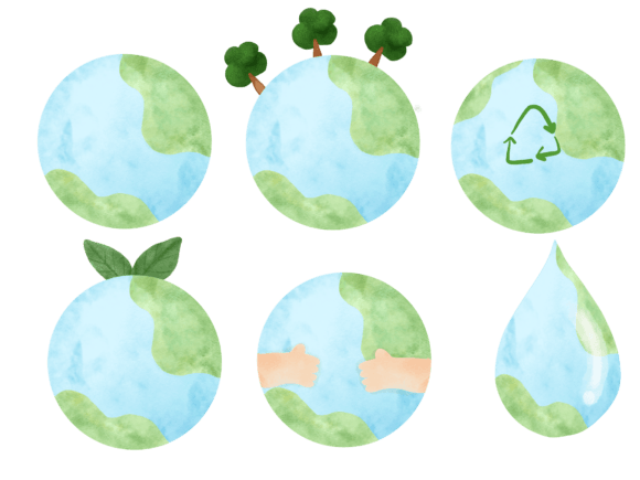 Save the World Watercolor Clip Art Illustrations