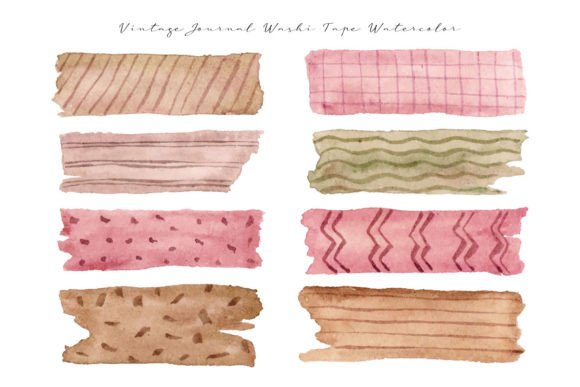 Vintage Color Washi Tape Watercolor Illustrations