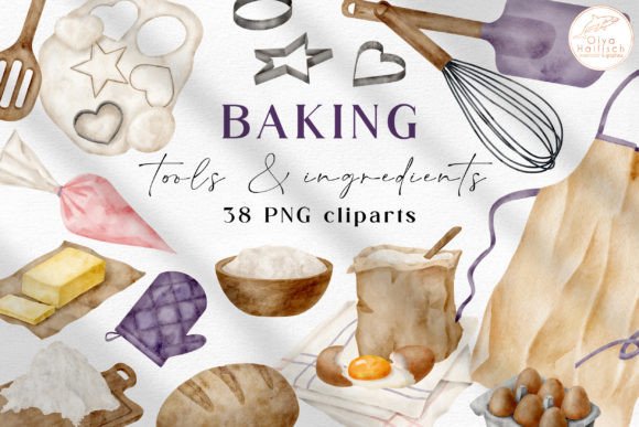 Watercolor Baking Tools Illustrations for Editorial Design