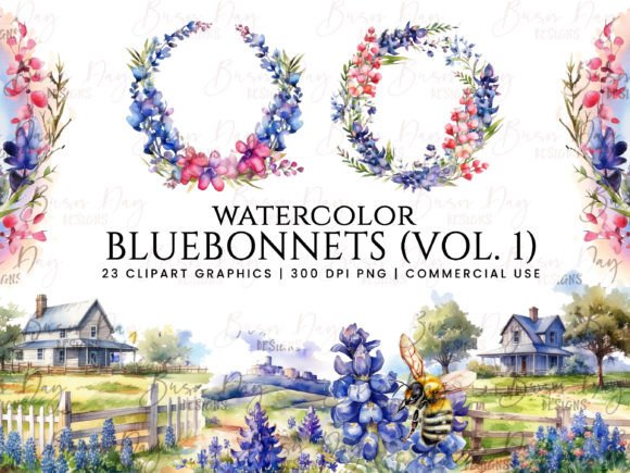 Watercolor Bluebonnets Clipart Vol 1: Illustrations Review