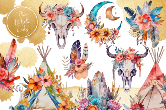 Watercolor Bohemian Clipart Set: Illustrations Review
