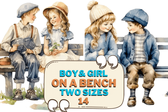 Watercolor Boy and Girl on a Bench 14 Illustrations Review