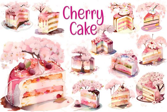 Watercolor Cherry Blossom Cake Clipart Review