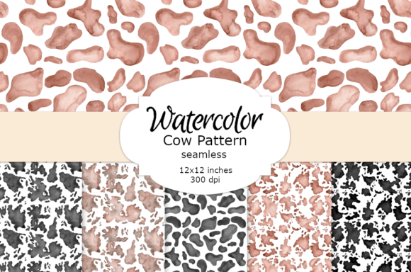 Watercolor Cow Print Digital Background in Illustrations