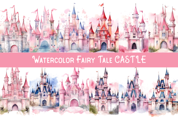 Watercolor Fairy Tale Castle Sublimation Illustrations