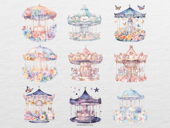 Watercolor Floral Carousel ClipArt PNG Illustrations Review