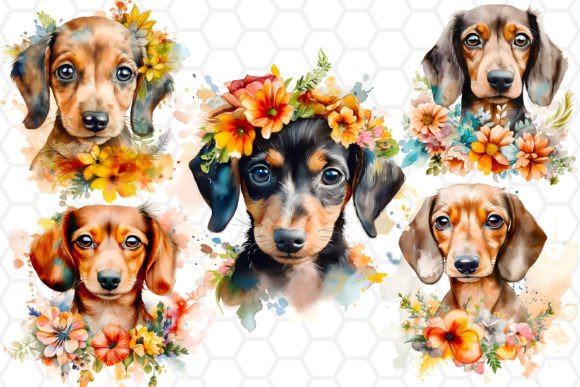 Watercolor Floral Dachshund Clipart PNG Review
