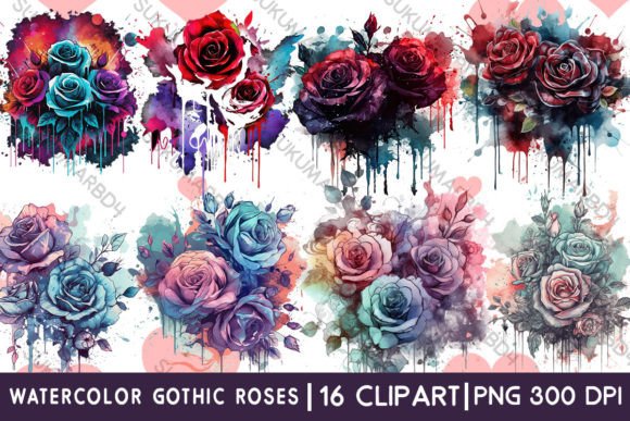 Watercolor Gothic Roses Illustrations for Editorial Design