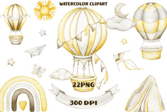 Watercolor Hot Air Balloons Boho PNG Illustrations Review