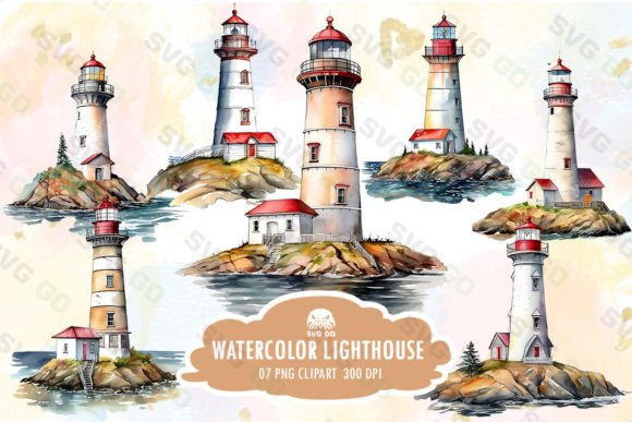 Watercolor Lighthouse Sublimation: Coastal Illustrations