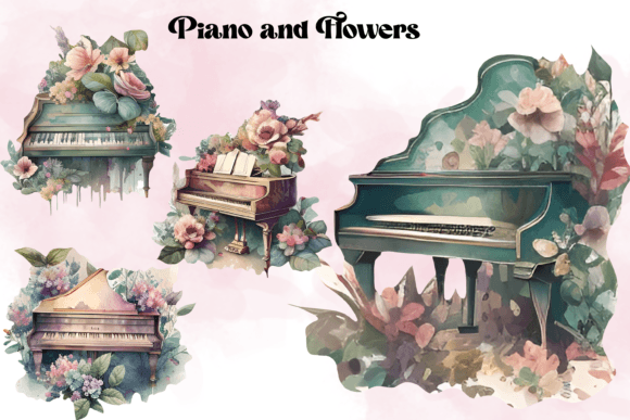 Watercolor Piano and Flowers Illustrations Review