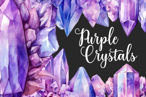 Watercolor Purple Crystals Clipart Set: Illustrations Review