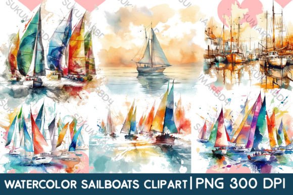 Watercolor Sailboats Clipart: Illustrations for Crafters