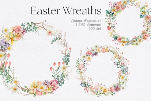 Watercolor Spring Wreaths PNG Clipart Illustrations
