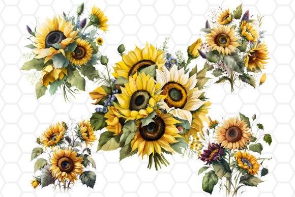 Watercolor Sunflowers Clipart Bundle PNG Illustrations