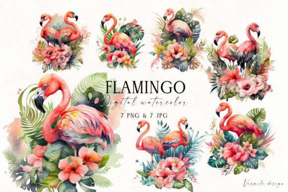 Watercolor Tropical Flamingos: Illustrations for Branding