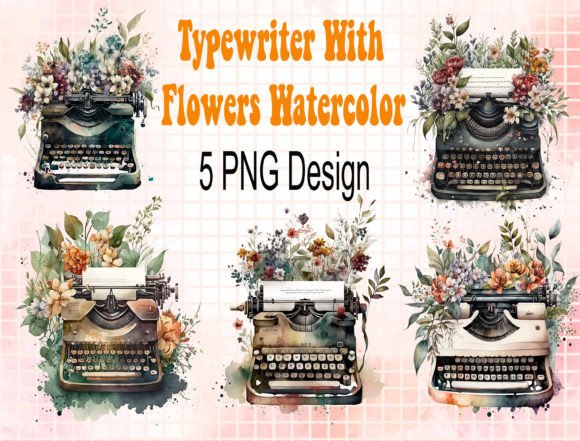 Watercolor Typewriter with Flowers: A Stitch Test