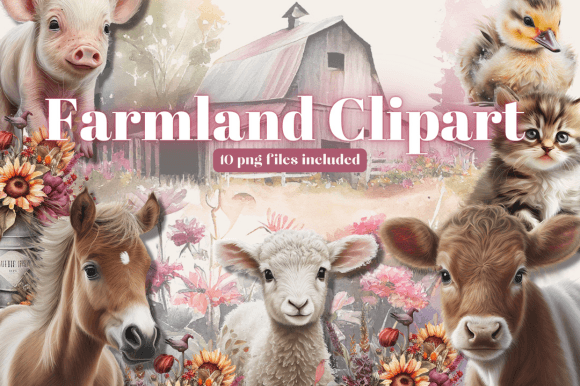 Watercolour Farmyard Animals Clipart Illustrations
