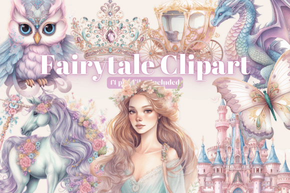 Watercolour Pastel Fairytale Clipart Illustrations
