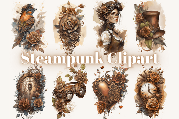 Watercolour Steampunk Clipart: Illustrations for Crafting